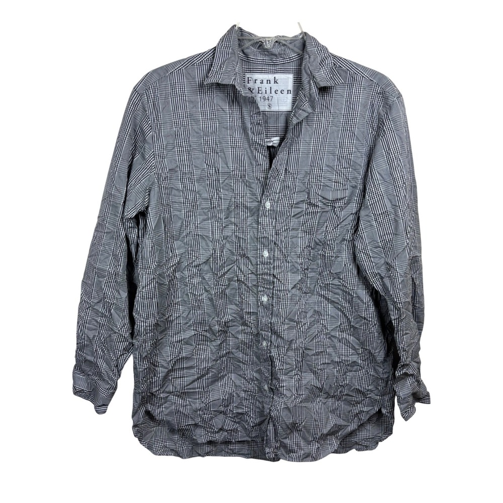 Frank & Eileen Joedy Button Down Shirt Womens S Black White Gingham Crinkle